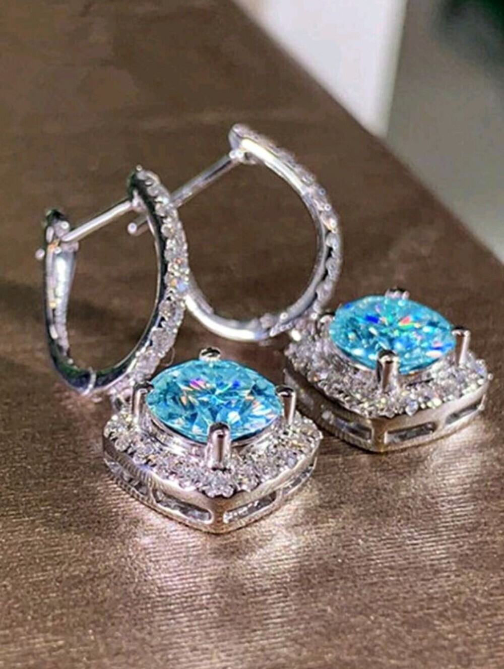 Silver-tone Blue Rhinestone Drop Dangle Earrings